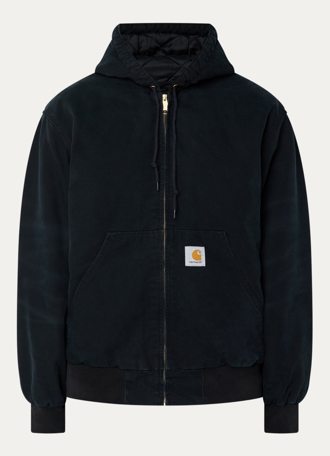 Carhartt WIP Active gewatteerd bomberjack van denim met capuchon - voorkant 3 zwart