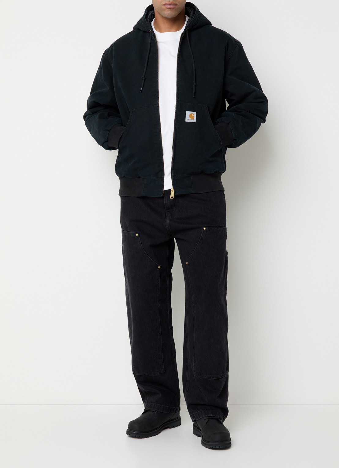 Carhartt WIP Active gewatteerd bomberjack van denim met capuchon - voorkant 4 zwart
