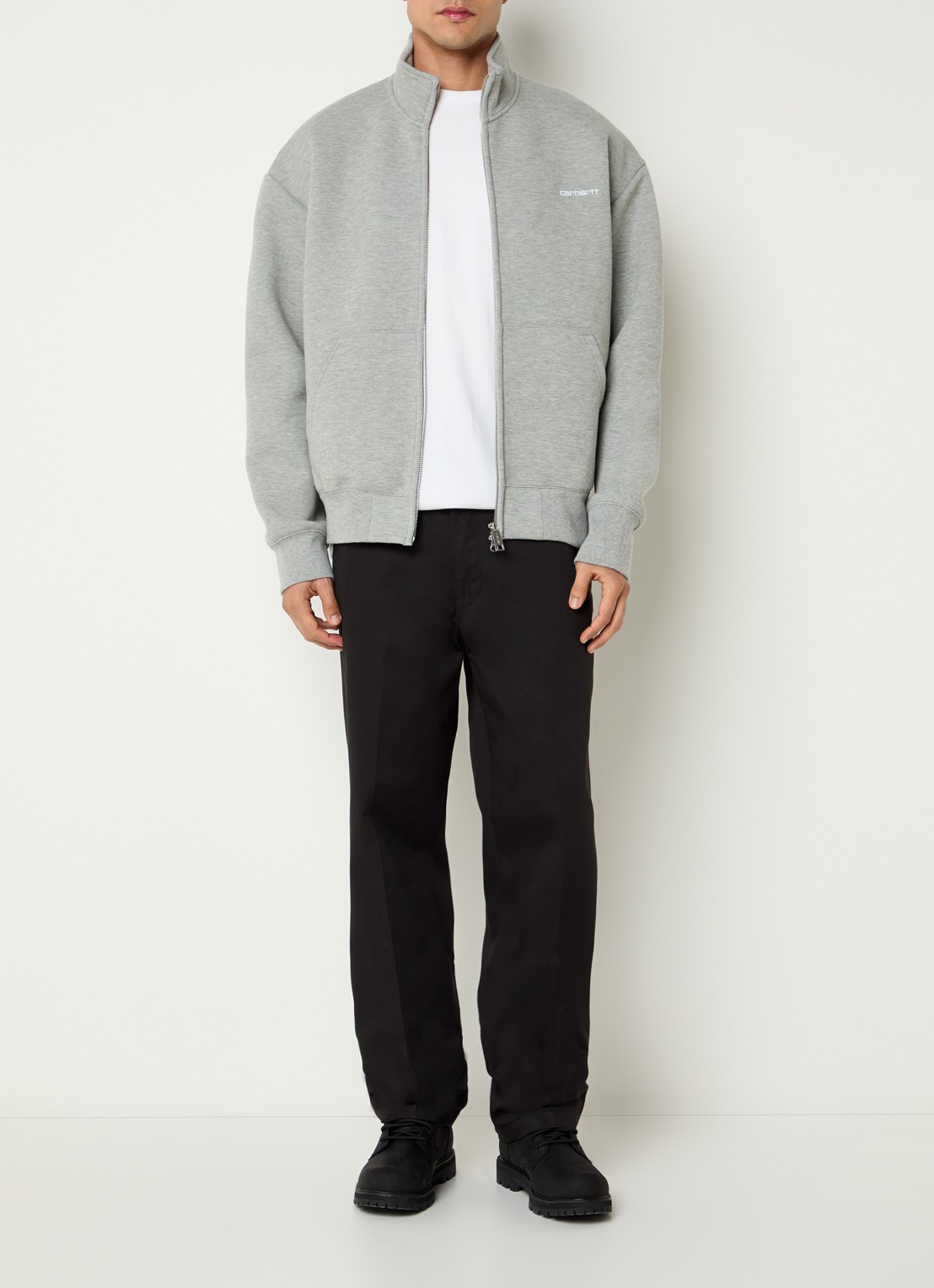 Carhartt WIP Alda sweatvest met logo - voorkant 2 grijsmele