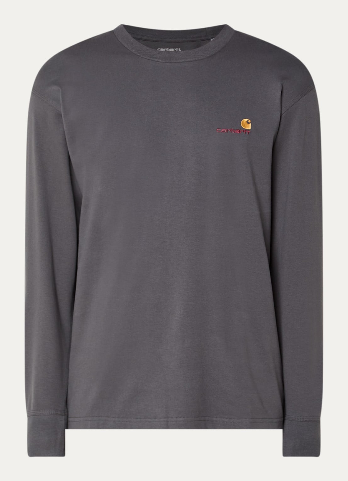 Carhartt WIP American Script long sleeve met logo - voorkant antraciet