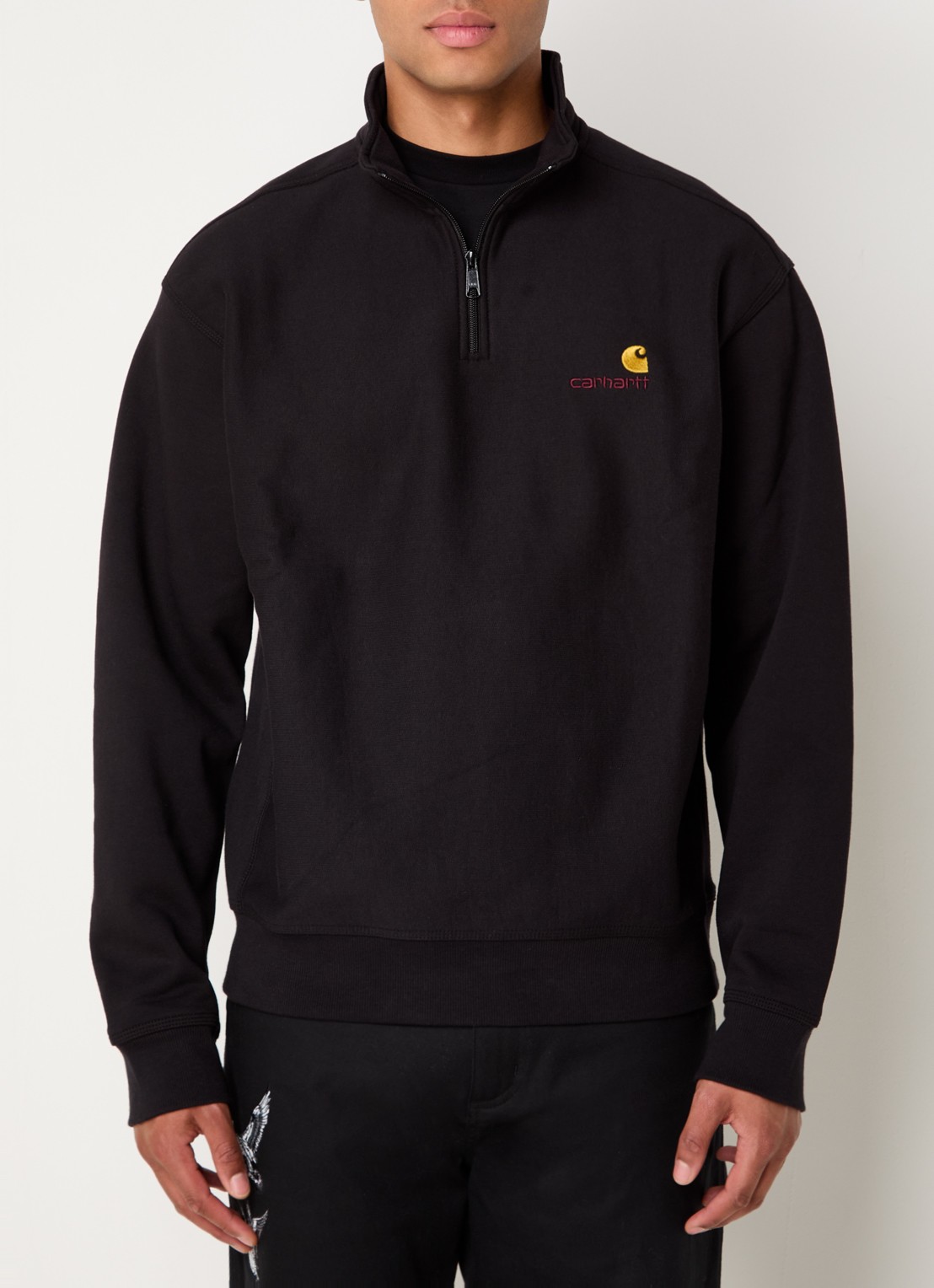 Carhartt WIP American Script sweater met halve rits en logo - detail zwart