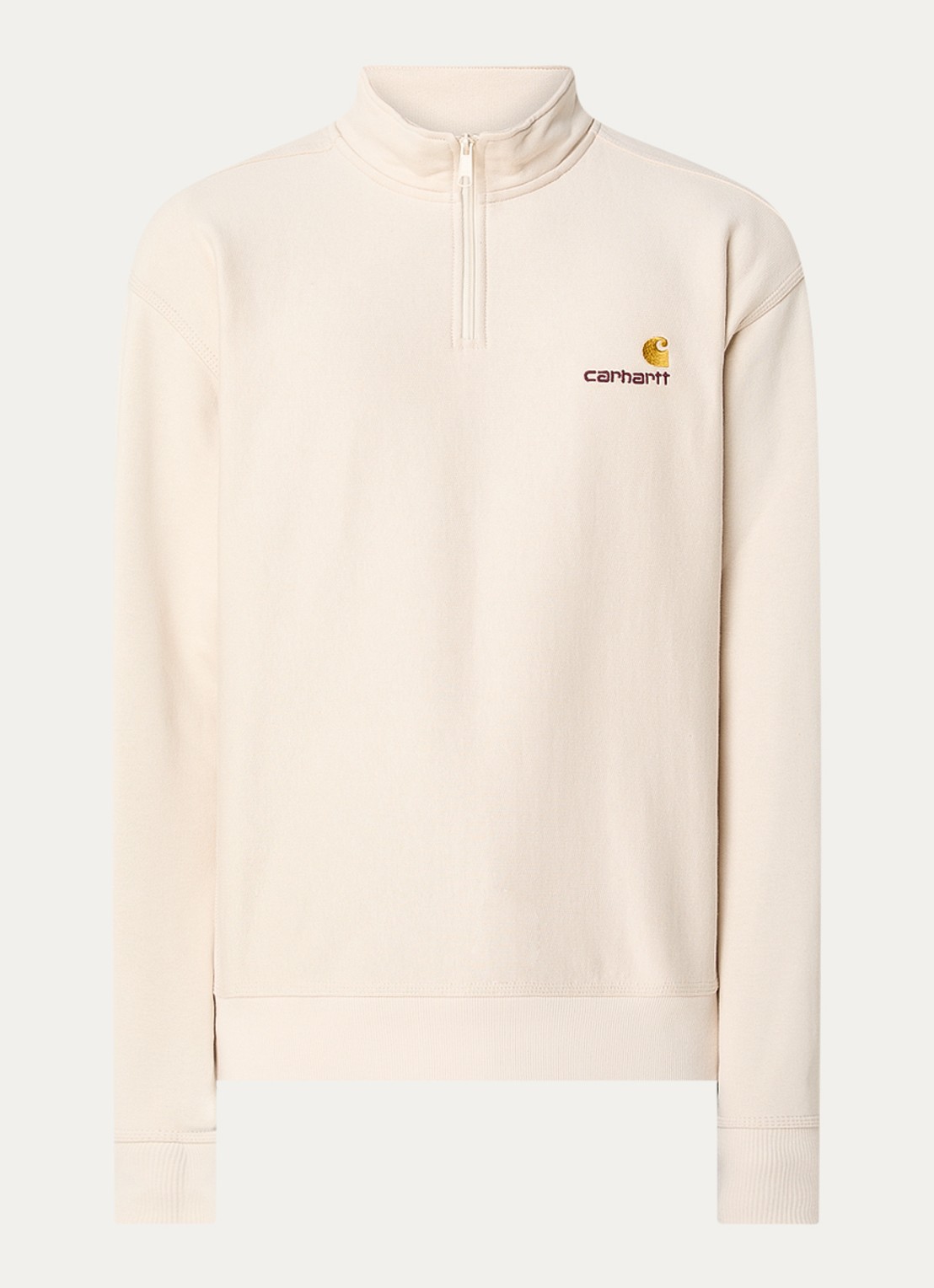 Carhartt WIP American Script sweater met halve rits en logo - voorkant creme