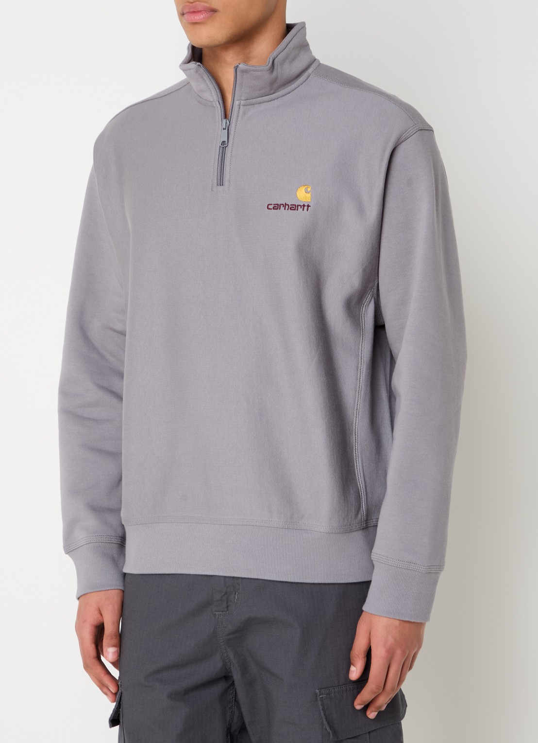 Carhartt WIP American Script sweater met halve rits en logo - detail 2 grijs
