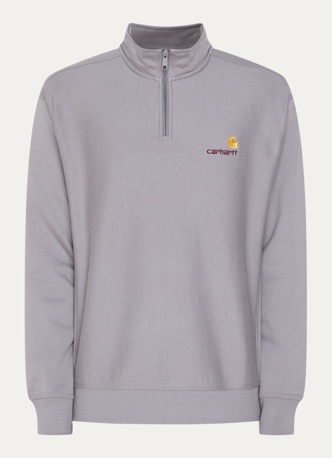 Carhartt WIP American Script sweater met halve rits en logo - voorkant 3 grijs