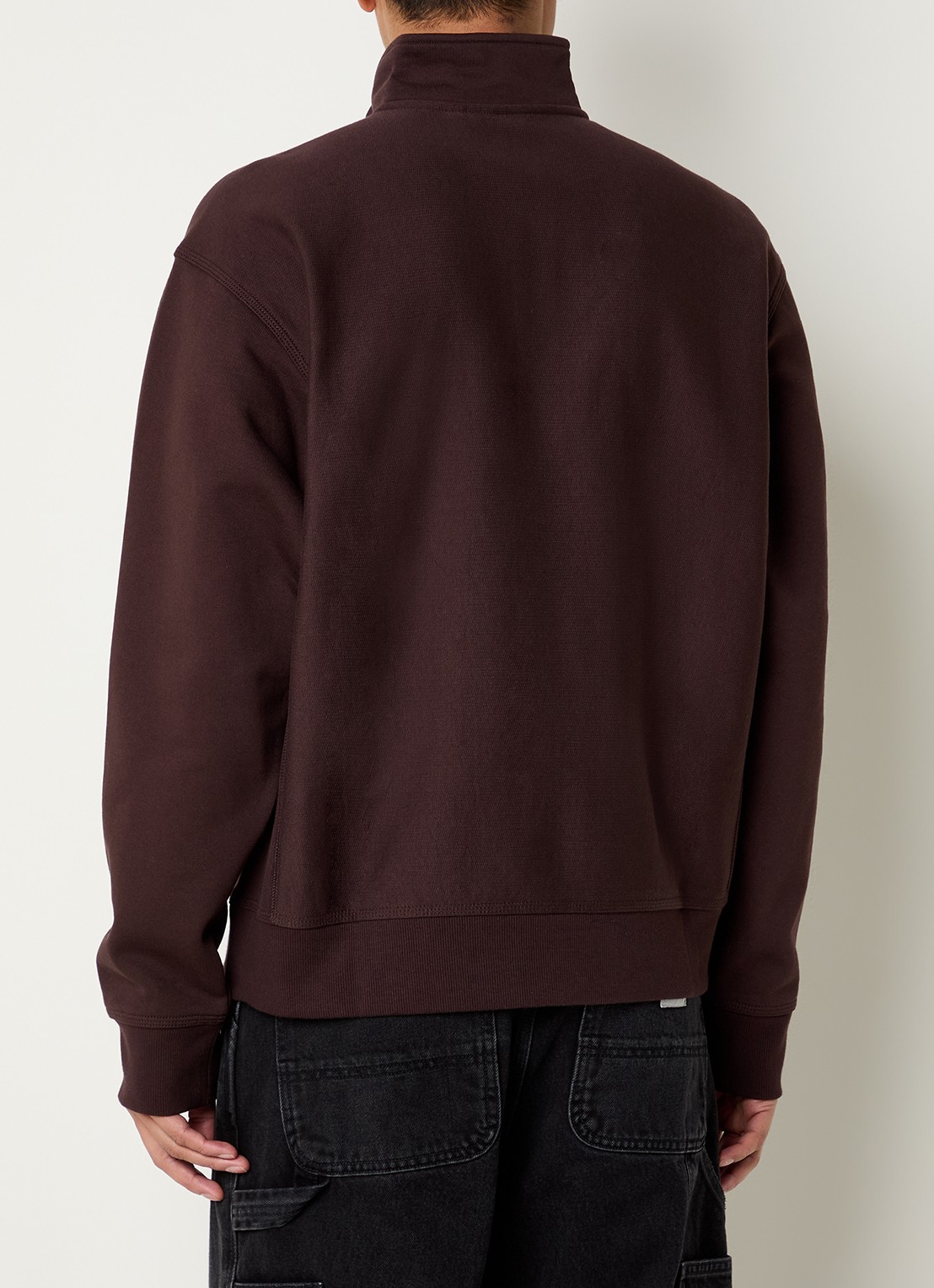 Carhartt WIP American Script sweater met halve rits en logo - achterkant 2 donkerbruin