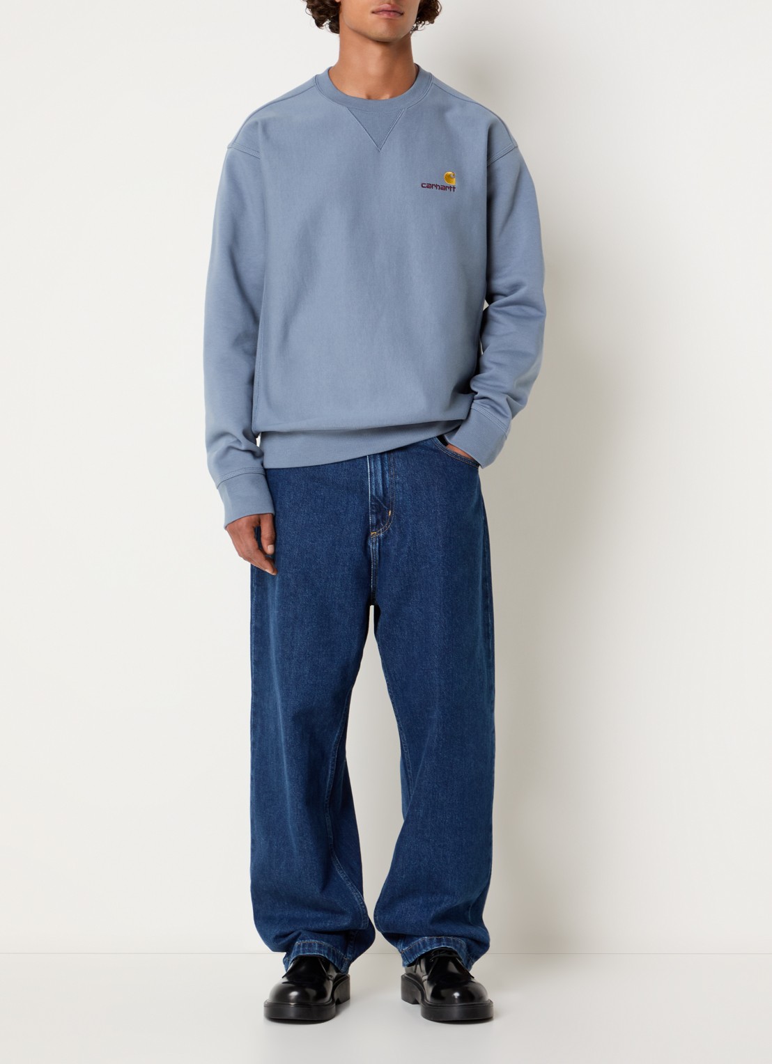 Carhartt WIP American Script sweater met logoborduring - voorkant 4 staalblauw