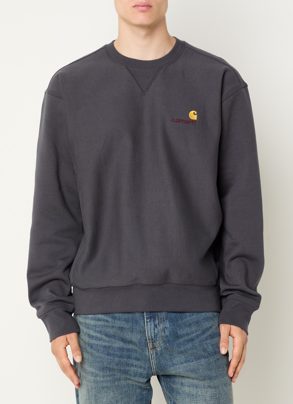 Carhartt WIP American Script sweater met logoborduring - detail 4 antraciet