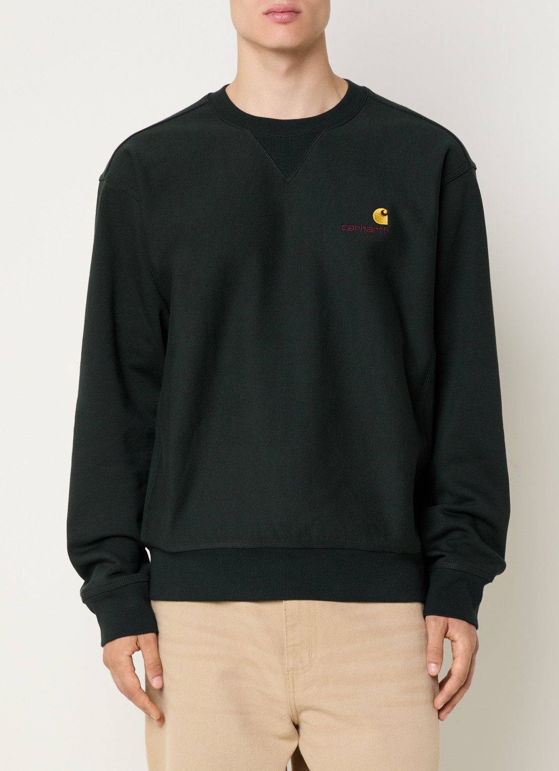 Carhartt WIP American Script sweater met logoborduring - detail 2 donkergroen
