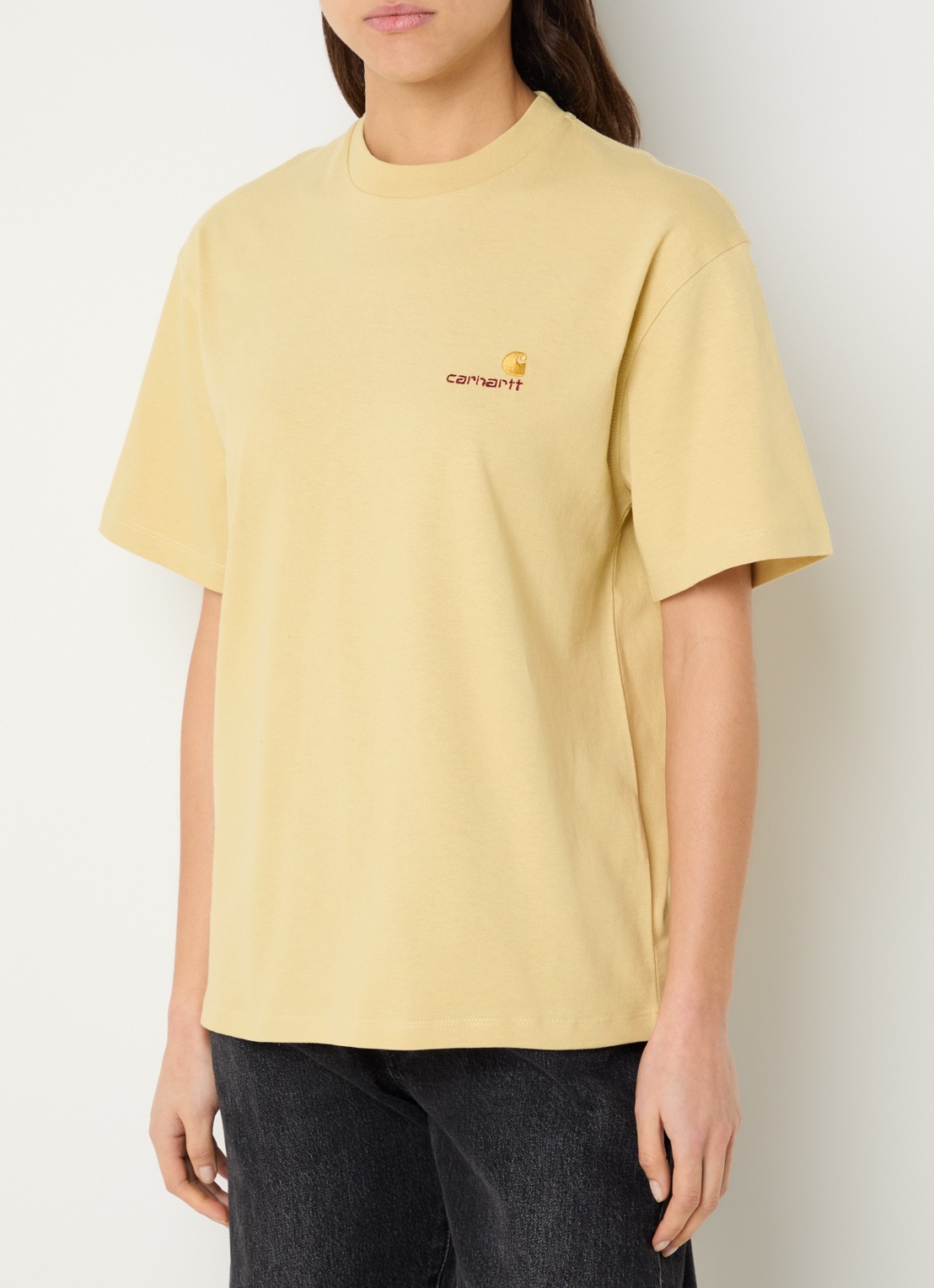 Carhartt WIP American Script T-shirt met logoborduring - detail geel
