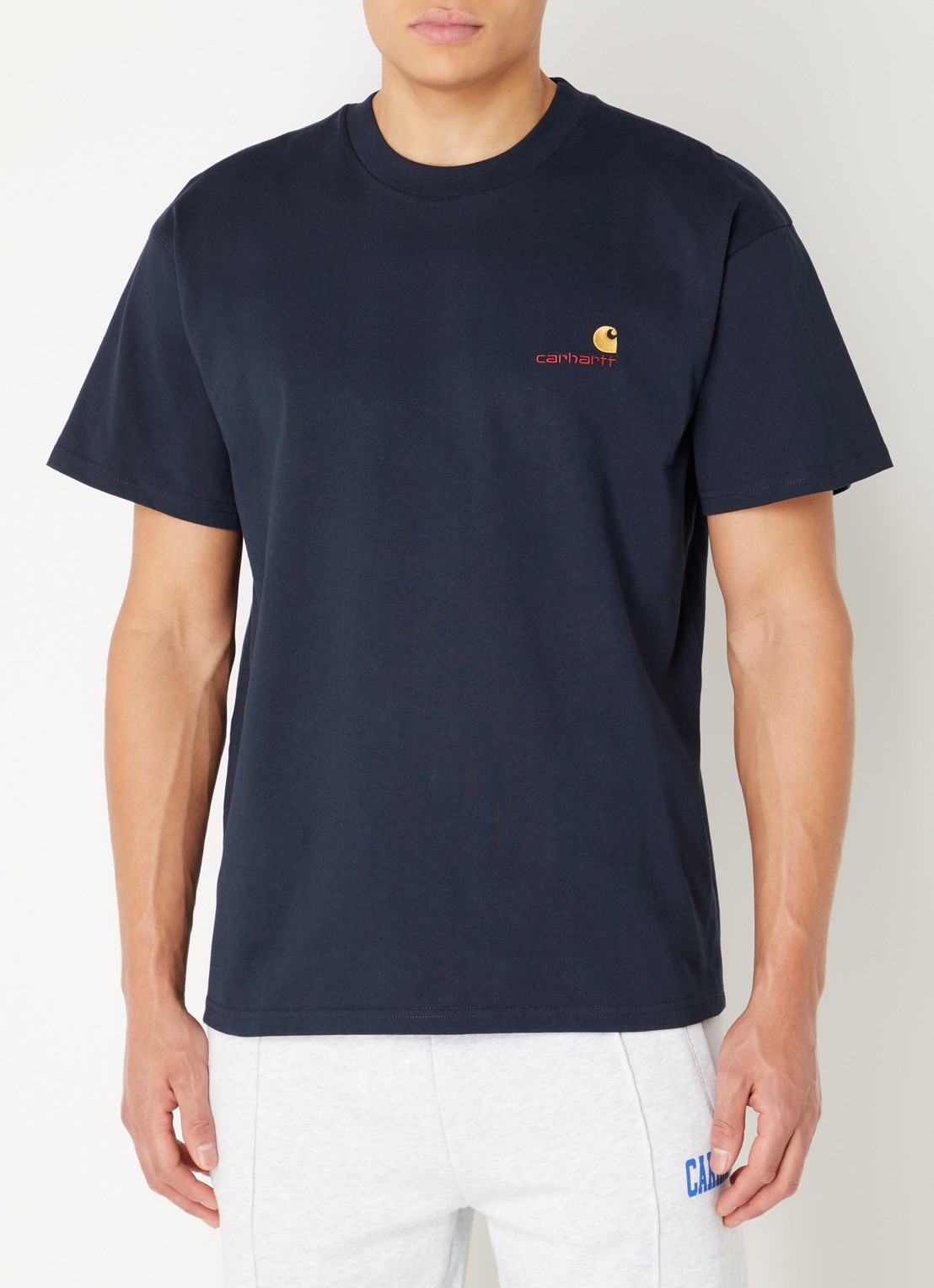 Carhartt WIP American Script T-shirt van  katoen met logoborduring - detail 4 donkerblauw
