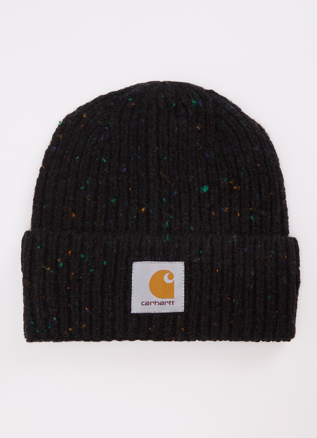 Carhartt WIP Anglistic grofgebreide muts in wolblend met gemêleerd dessin - voorkant zwart