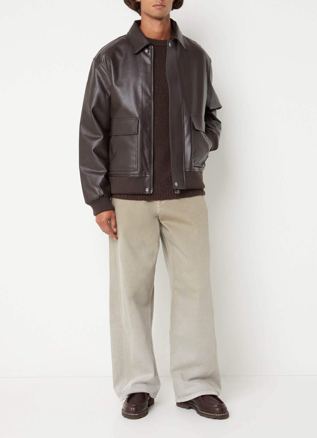 Carhartt WIP Arizona jack van imitatieleer - voorkant 3 donkerbruin