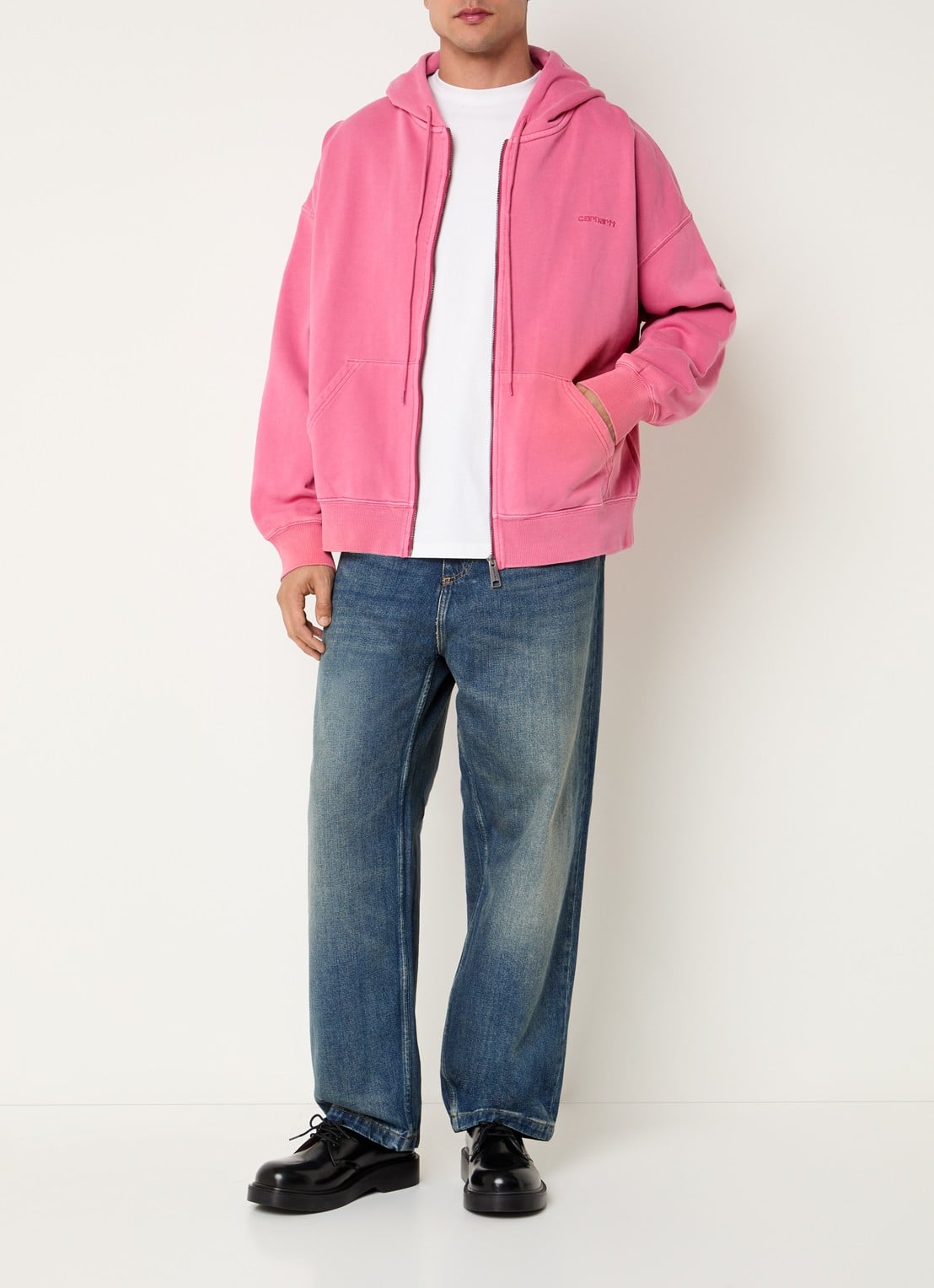 Carhartt WIP Benton sweatvest met logo - voorkant 3 roze