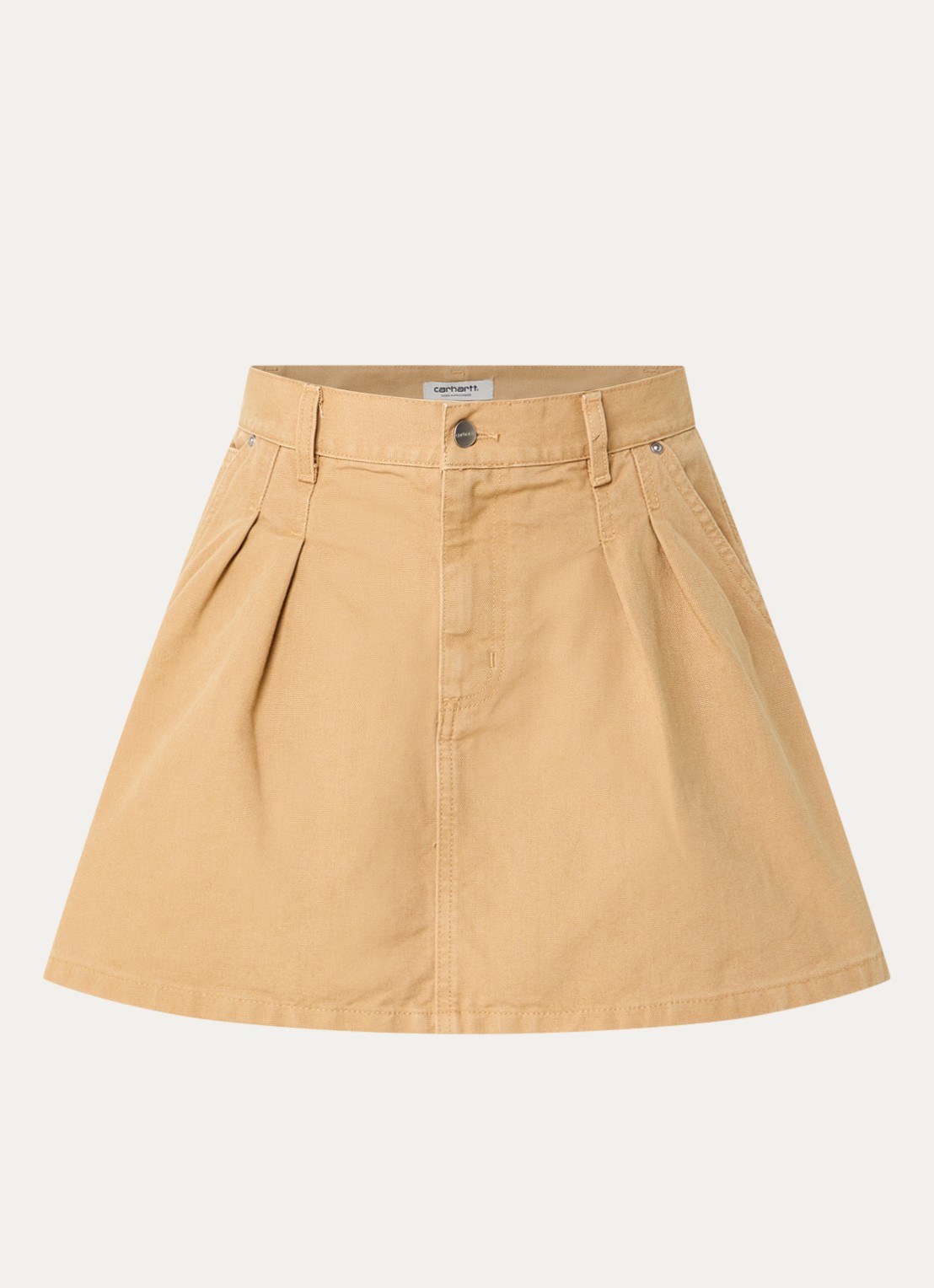 Carhartt WIP Billie mini rok van denim met steekzakken - voorkant 2 okergeel