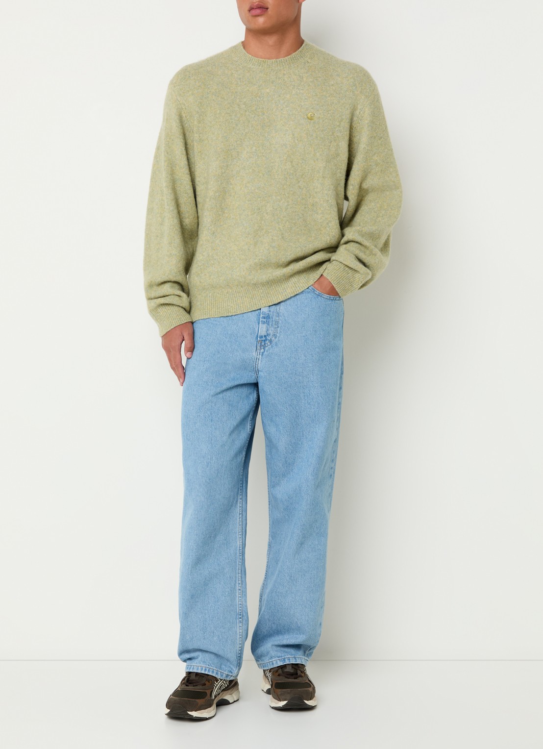 Carhartt WIP Brandon high waist wide leg jeans met steekzakken - voorkant 2 lichtblauw