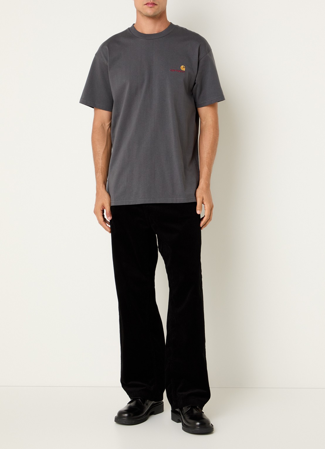 Carhartt WIP Brandon loose fit broek van corduroy met steekzakken - voorkant 3 zwart