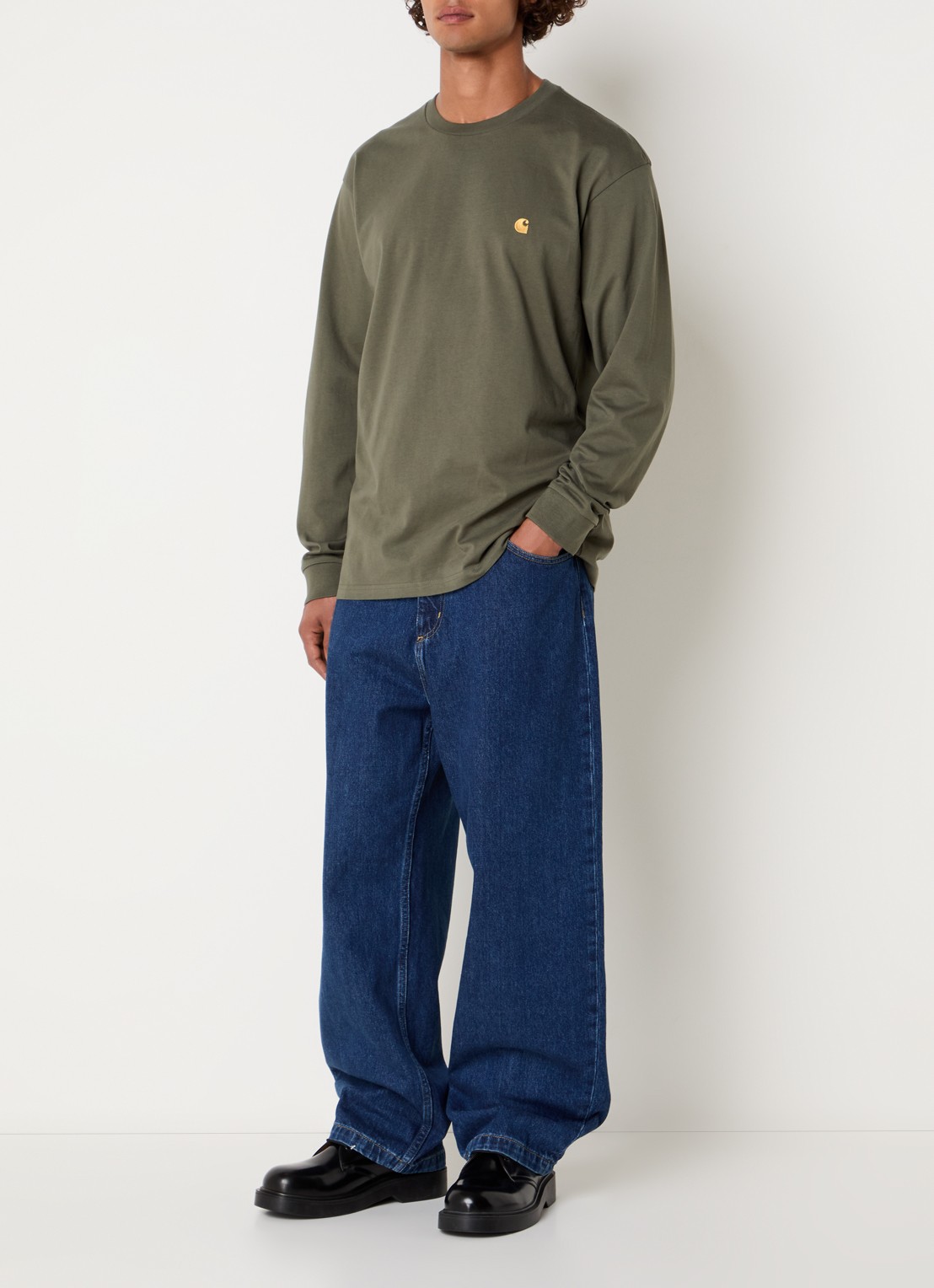 Carhartt WIP Brandon straight fit jeans met donkere wassing - voorkant 3 indigo