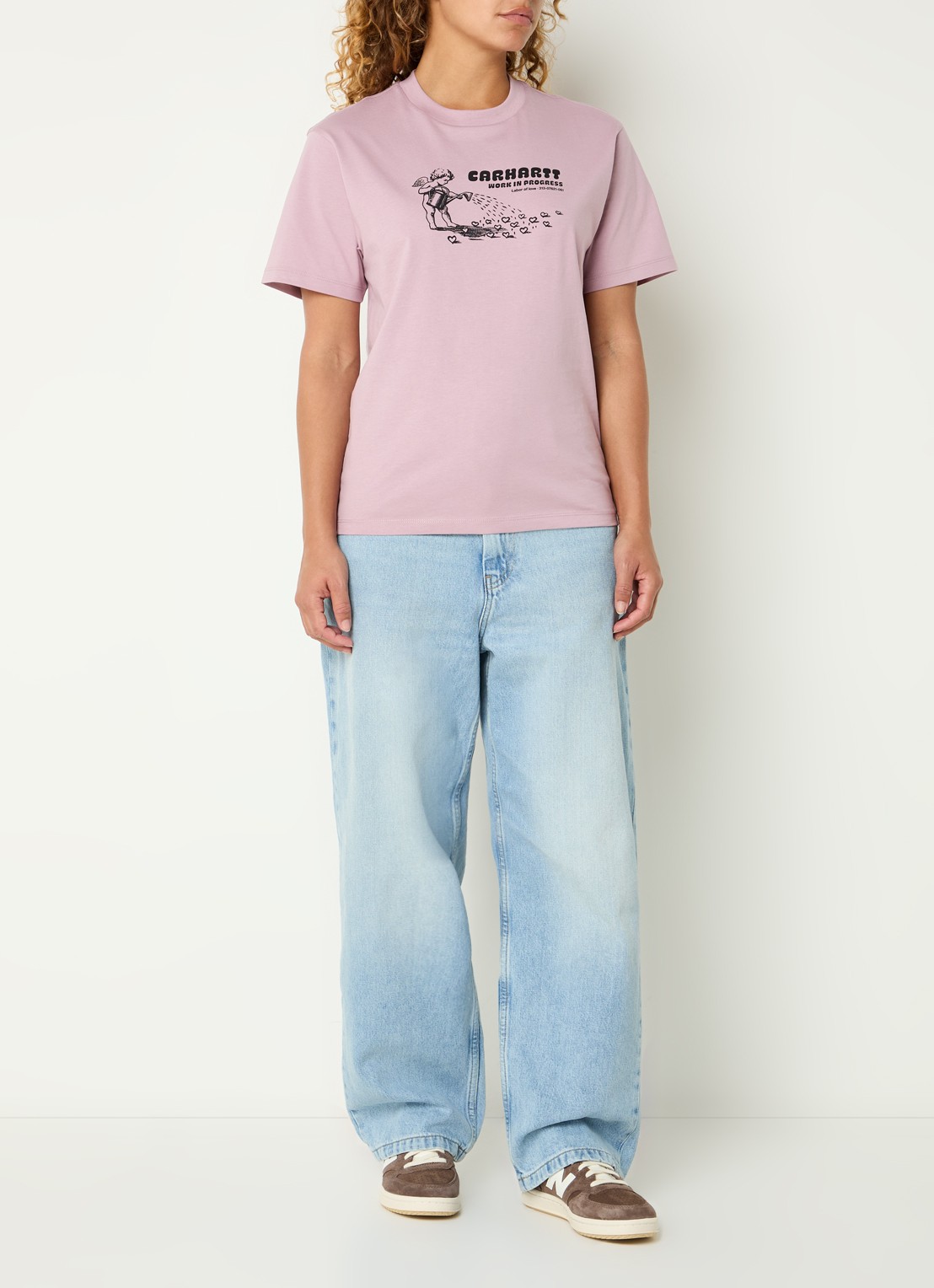 Carhartt WIP Bumper Sticker T-shirt met print - voorkant 3 oudroze