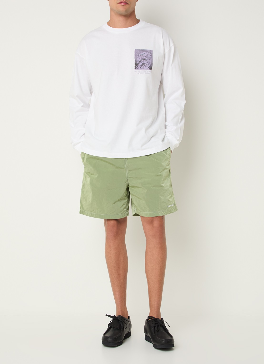 Carhartt WIP Canby zwemshorts met steekzakken en logo - voorkant 4 lichtgroen