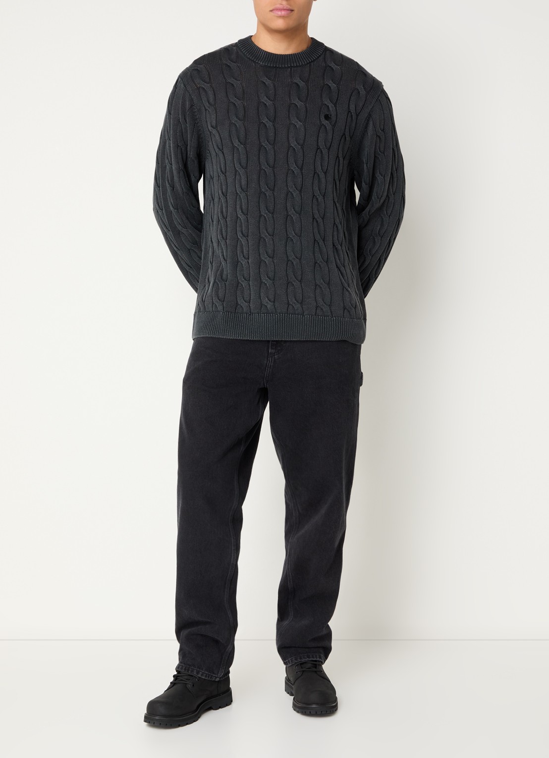 Carhartt WIP Carter kabelgebreide trui - voorkant 2 donkergrijs