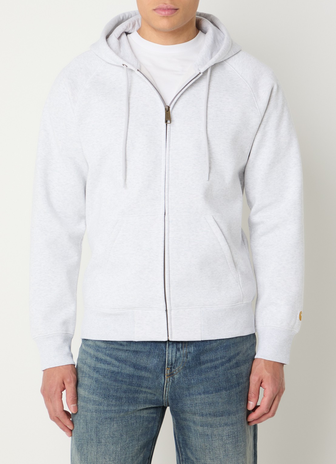 Carhartt WIP Chase sweatvest met capuchon - detail grijsmele