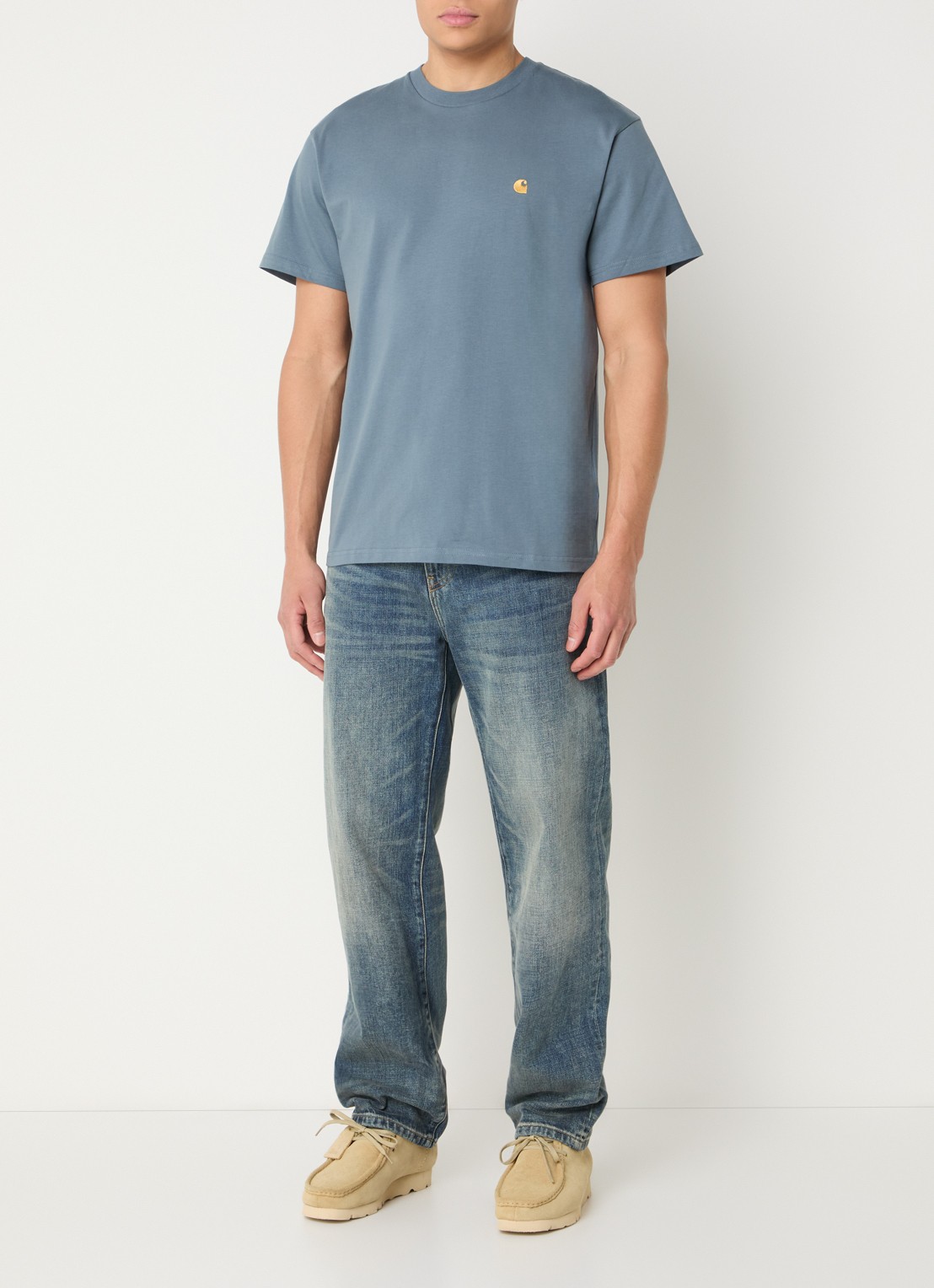 Carhartt WIP Chase T-shirt met logo - voorkant 2 staalblauw