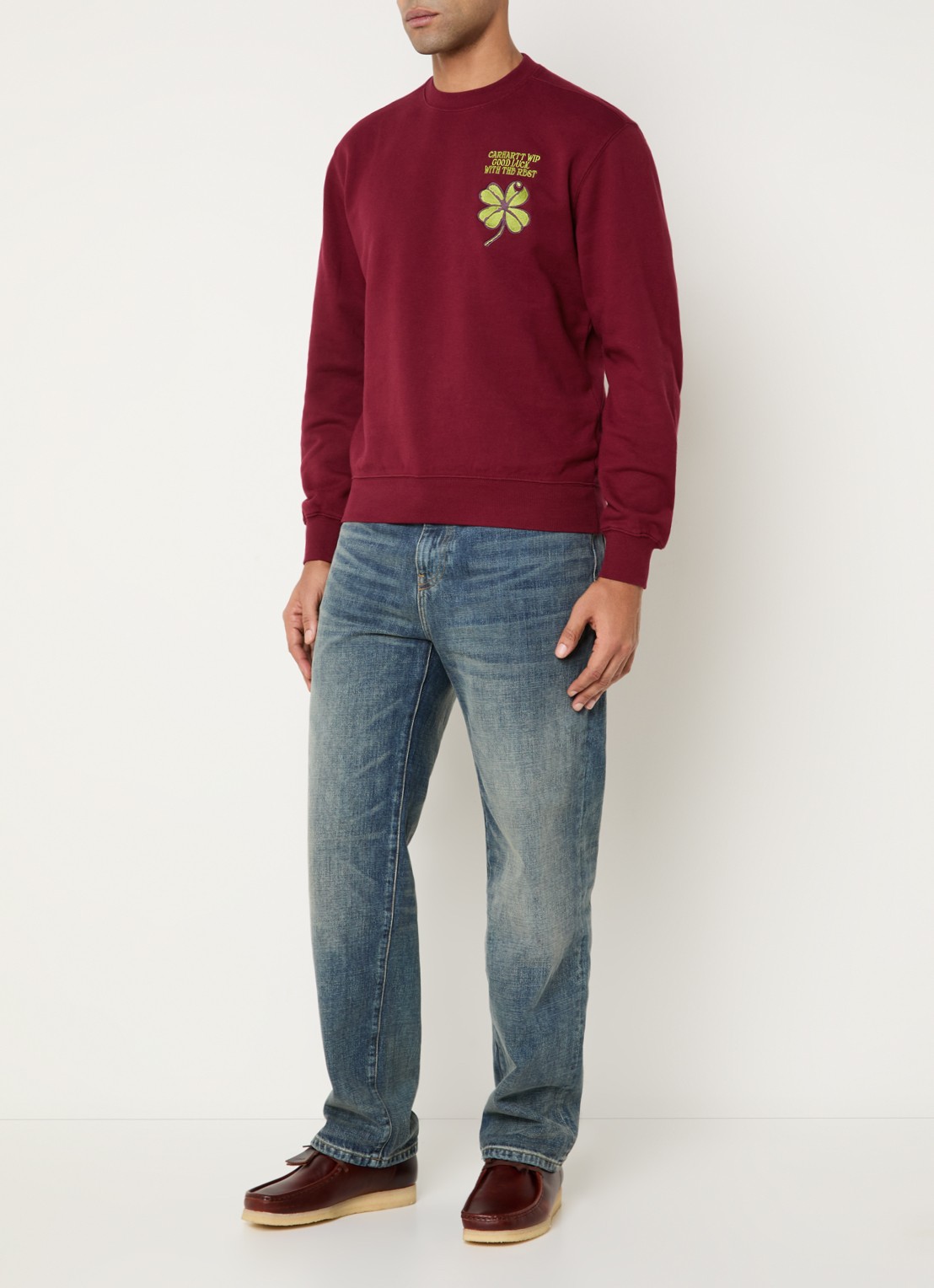 Carhartt WIP Clover sweater met logoborduring - voorkant 3 bordeauxrood