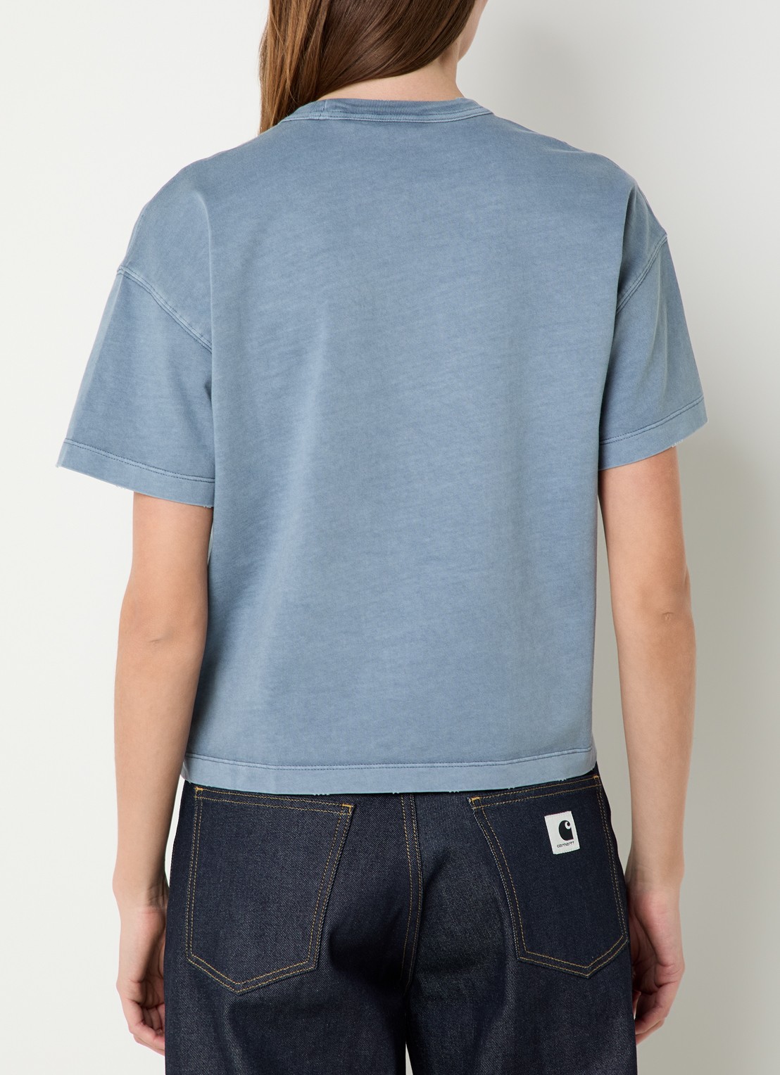 Carhartt WIP Cropped T-shirt met logo - achterkant staalblauw