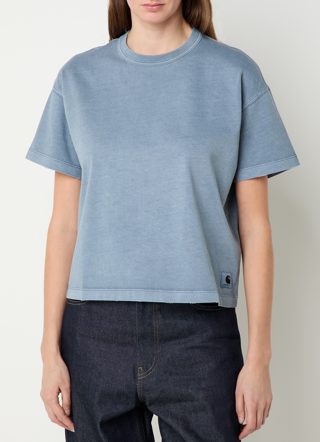 Carhartt WIP Cropped T-shirt met logo - detail 4 staalblauw