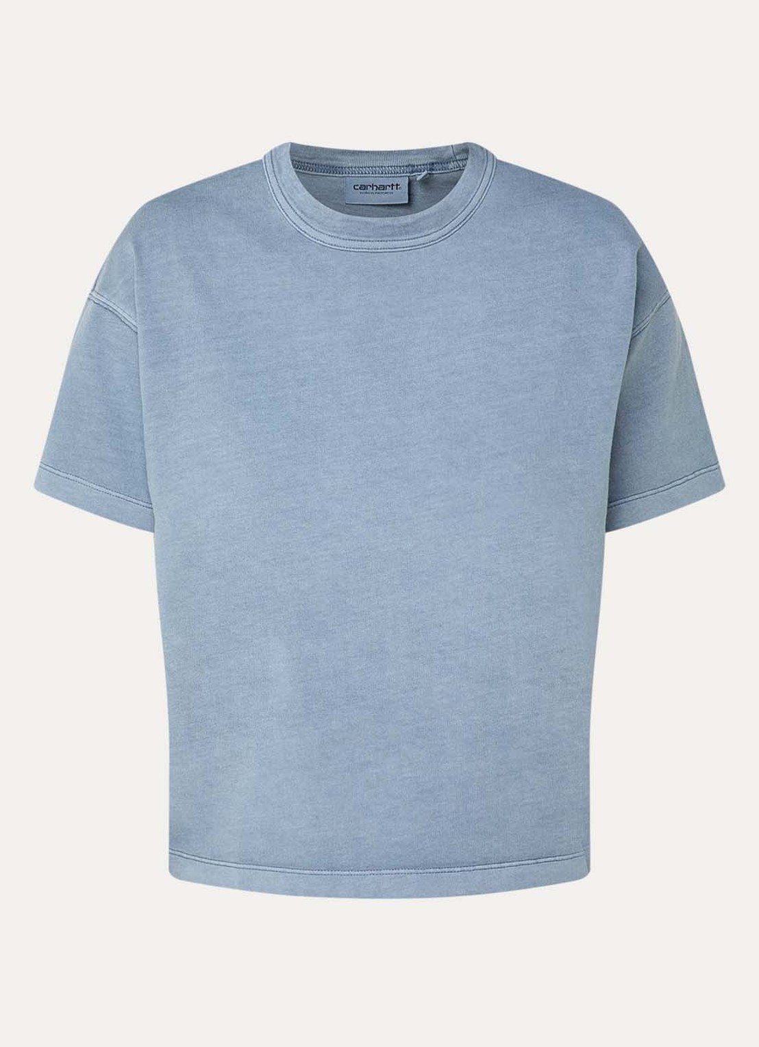 Carhartt WIP Cropped T-shirt met logo - voorkant 2 staalblauw