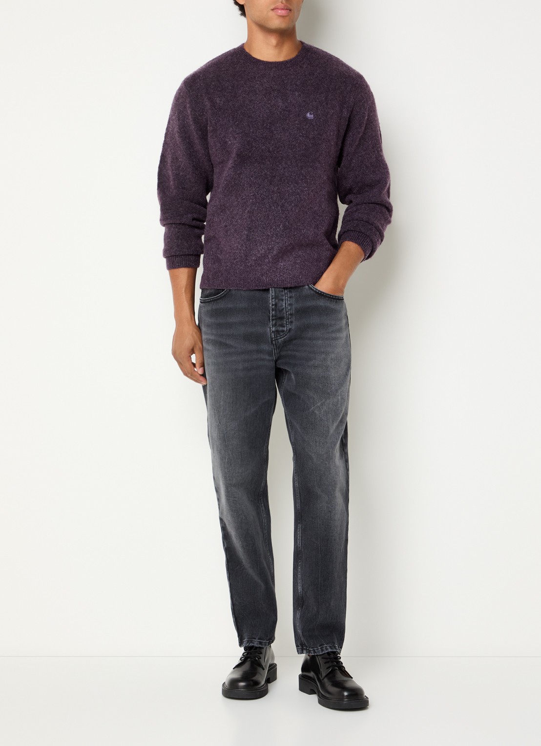 Carhartt WIP Curtis grofgebreide trui in wolblend met ronde hals - voorkant 2 paars