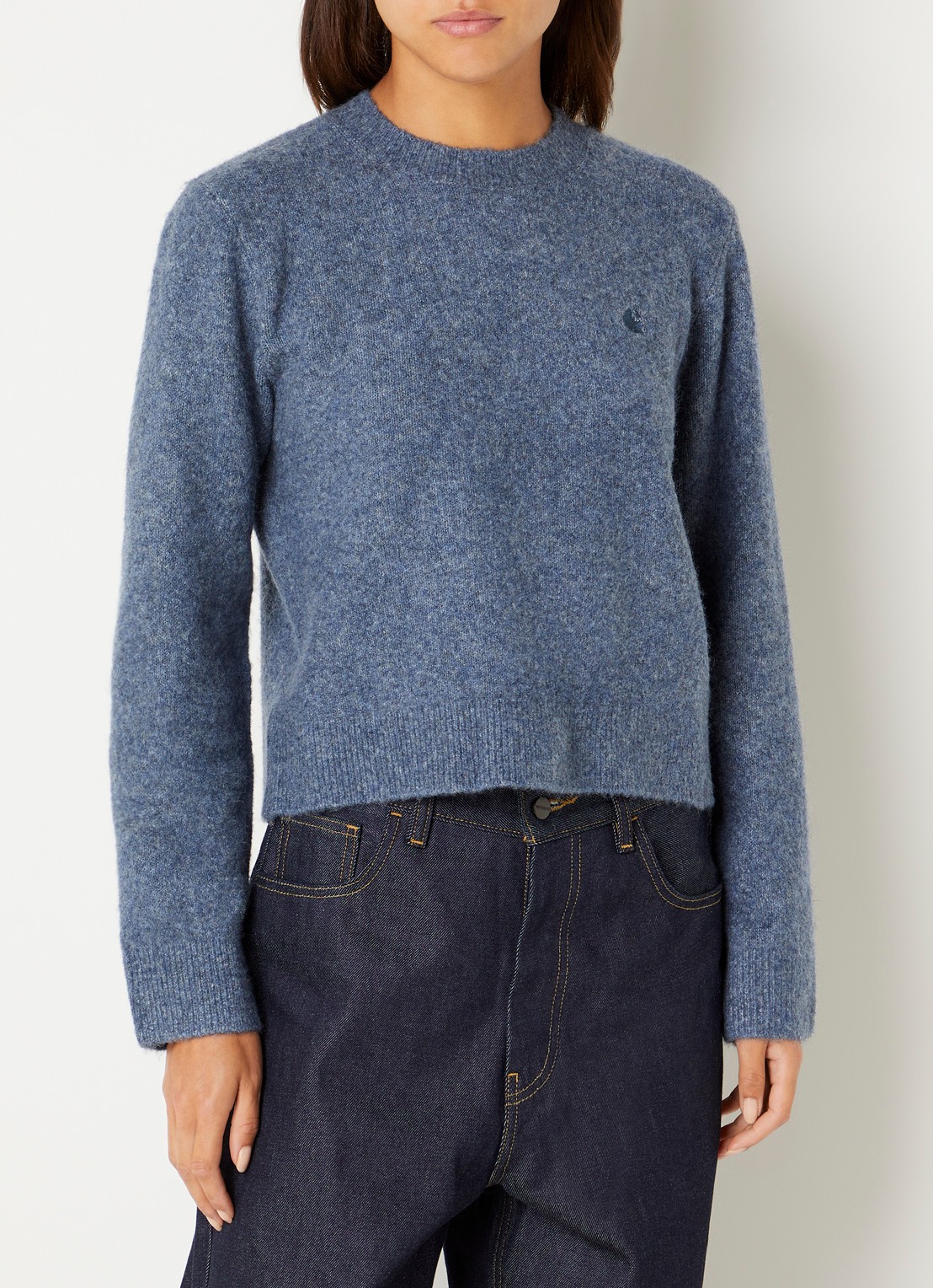 Carhartt WIP Curtis grofgebreide trui met logo - detail 2 blauw