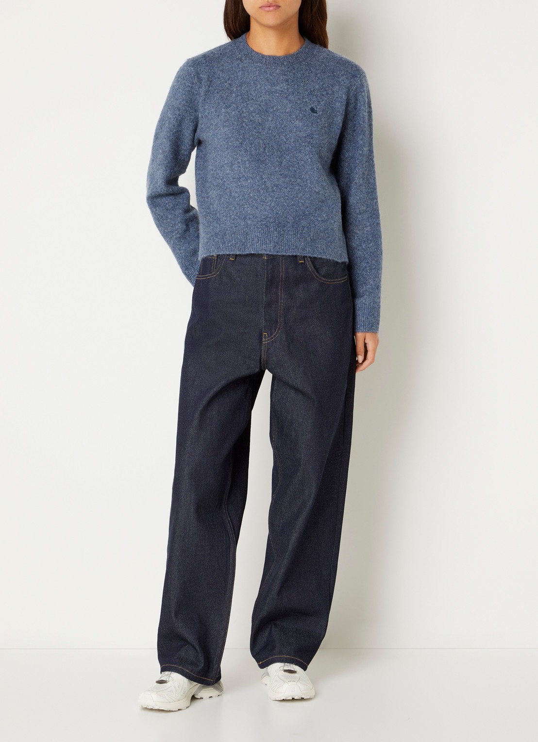 Carhartt WIP Curtis grofgebreide trui met logo - voorkant 4 blauw