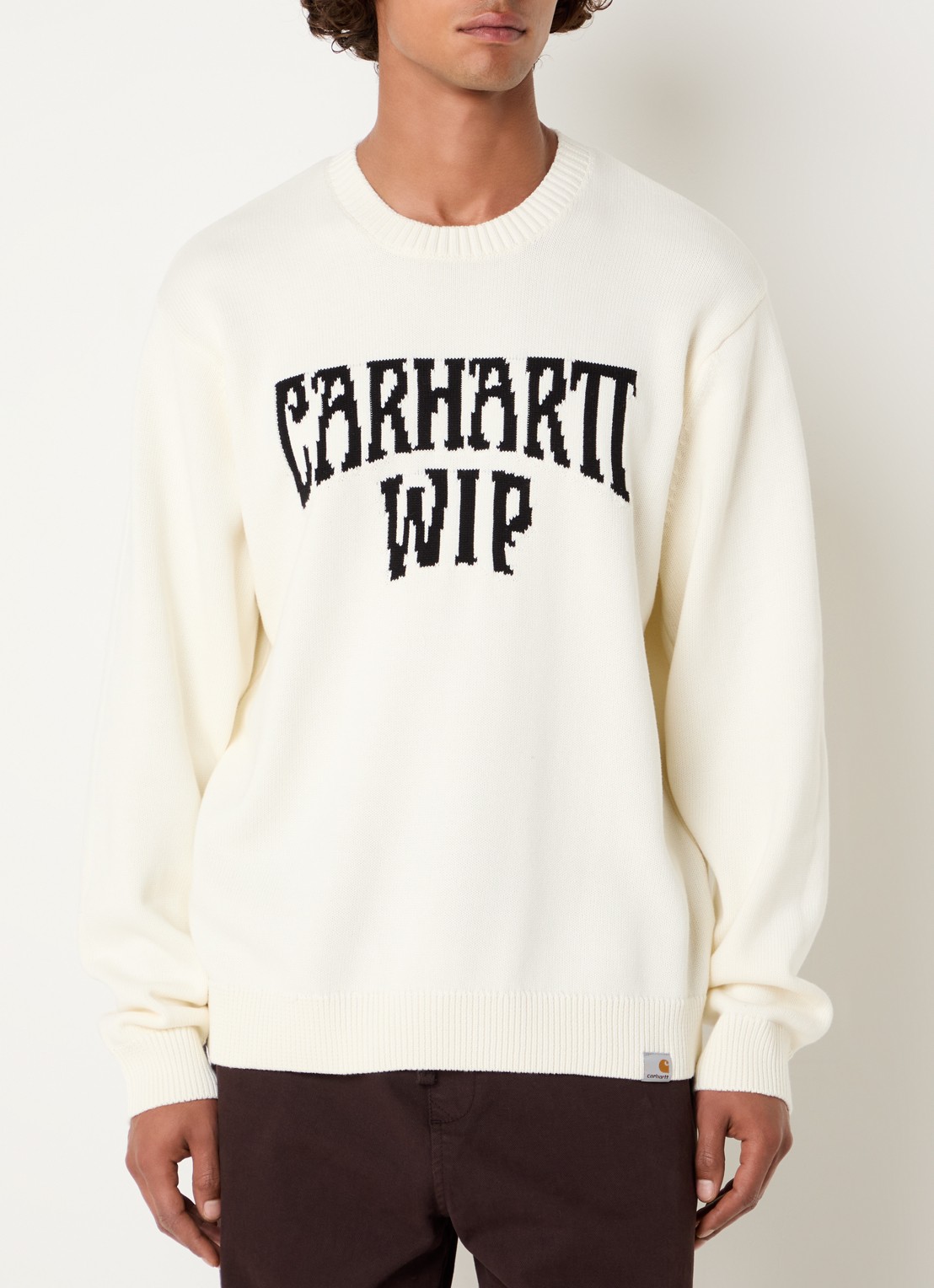 Carhartt WIP Deck fijngebreide trui met logo - detail gebroken wit