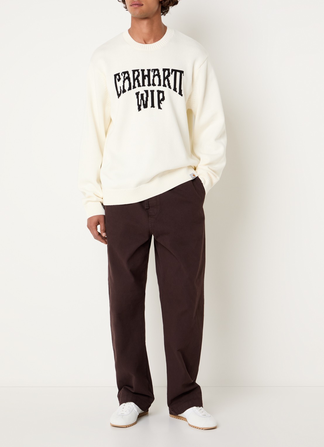 Carhartt WIP Deck fijngebreide trui met logo - voorkant 3 gebroken wit