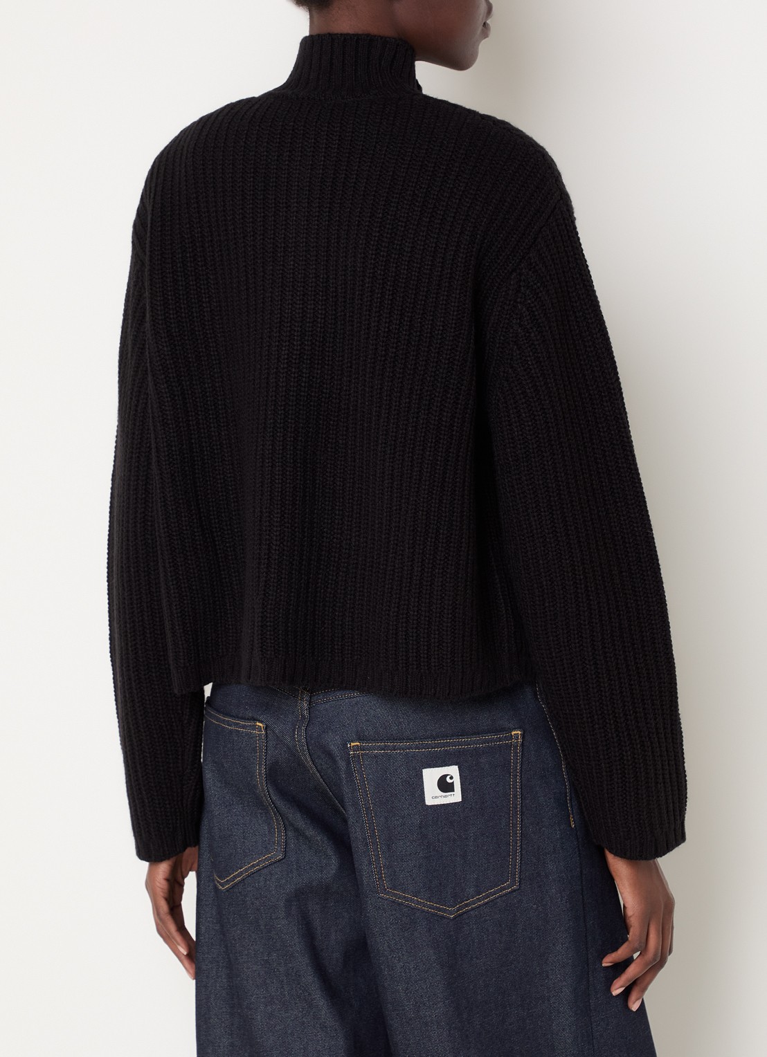 Carhartt WIP Detroit ribgebreide trui in wolblend met halve rits - achterkant 4 zwart