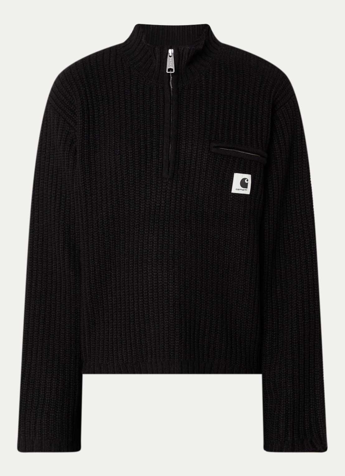 Carhartt WIP Detroit ribgebreide trui in wolblend met halve rits - voorkant zwart