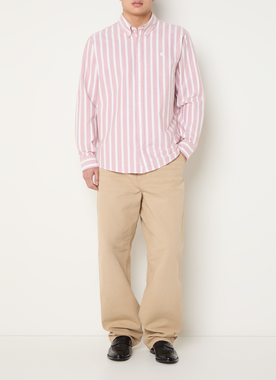Carhartt WIP Deven regular fit overhemd met streepprint - voorkant 3 lichtrood