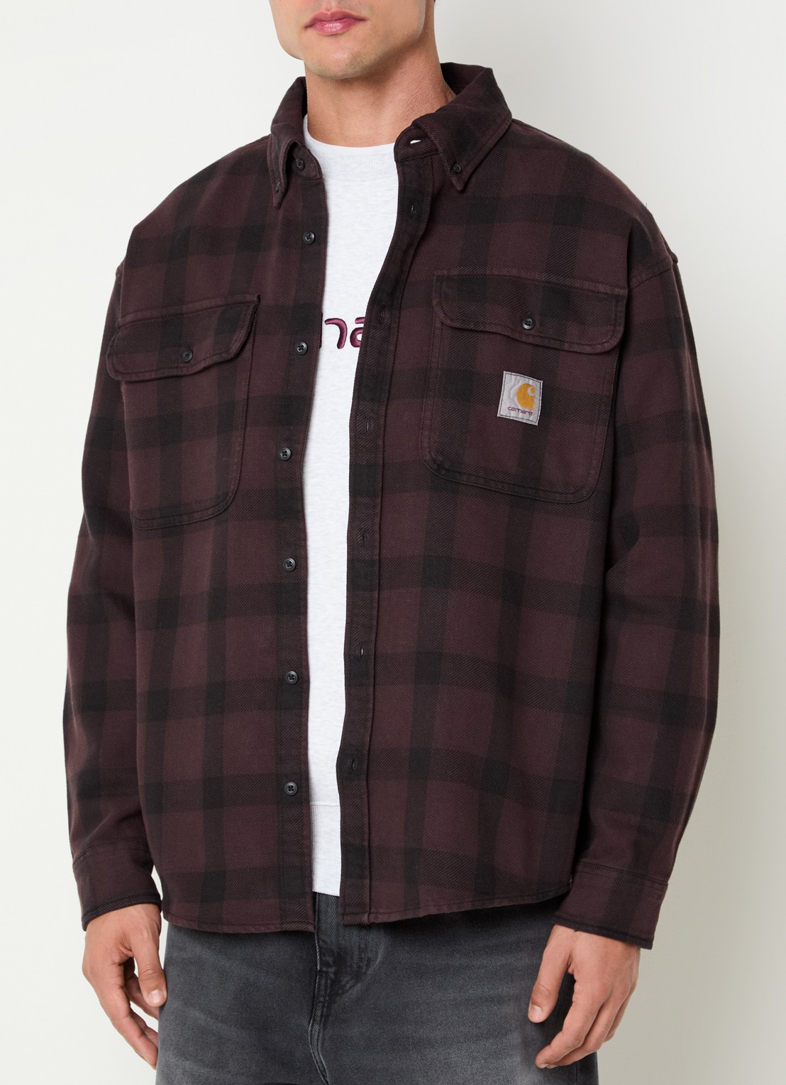 Carhartt WIP Edmands regular fit overshirt met ruitdessin - detail kastanjebruin