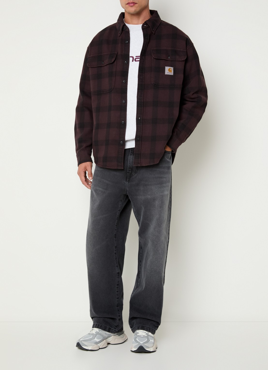 Carhartt WIP Edmands regular fit overshirt met ruitdessin - voorkant 3 kastanjebruin