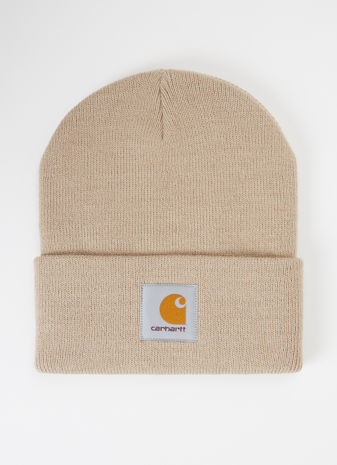 Carhartt WIP Fijngebreide muts met logo - voorkant beige
