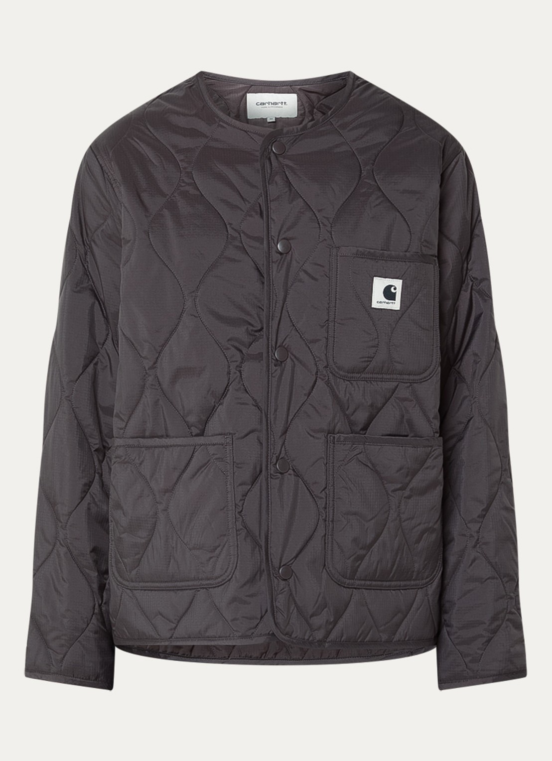 Carhartt WIP Gewatteerd jack met opgestikte zakken en logo - voorkant donkerbruin
