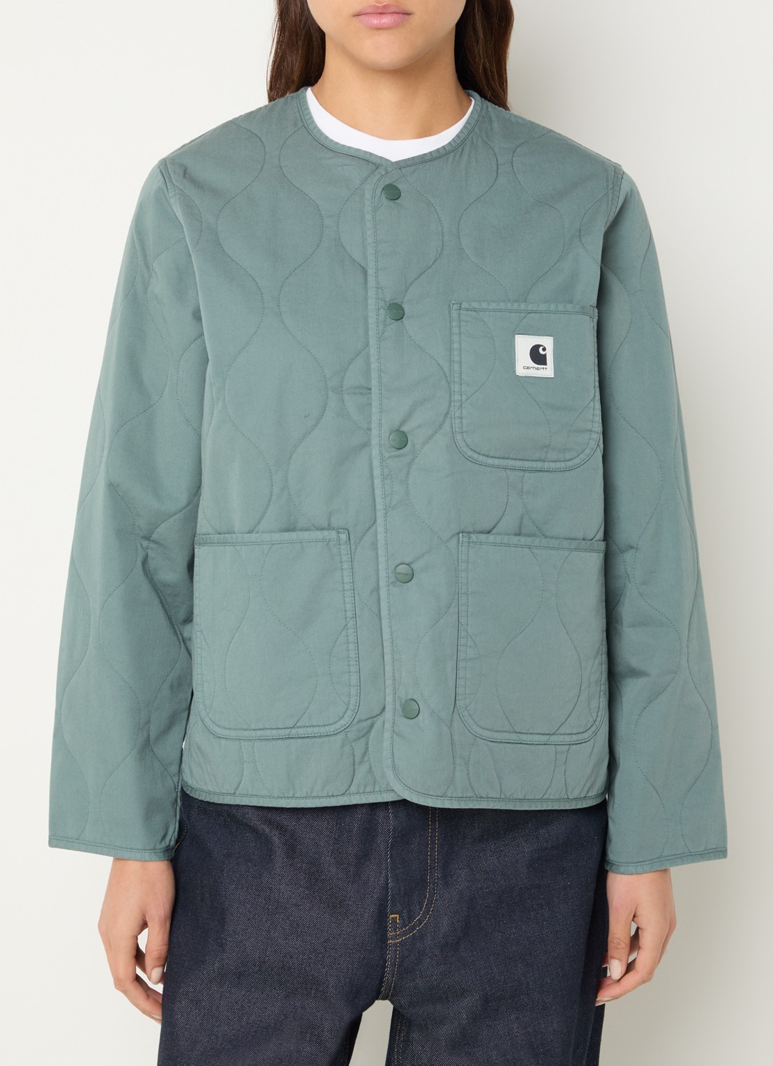 Carhartt WIP Gewatteerd jack met quilt patroon en opgestikte zakken - detail 2 zeegroen