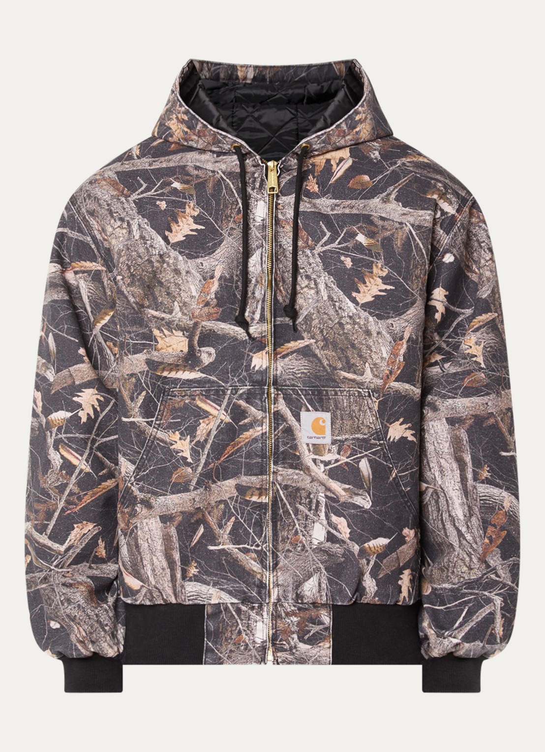 Carhartt WIP Gewatteerde jack met capuchon en steekzakken - voorkant 3 antraciet