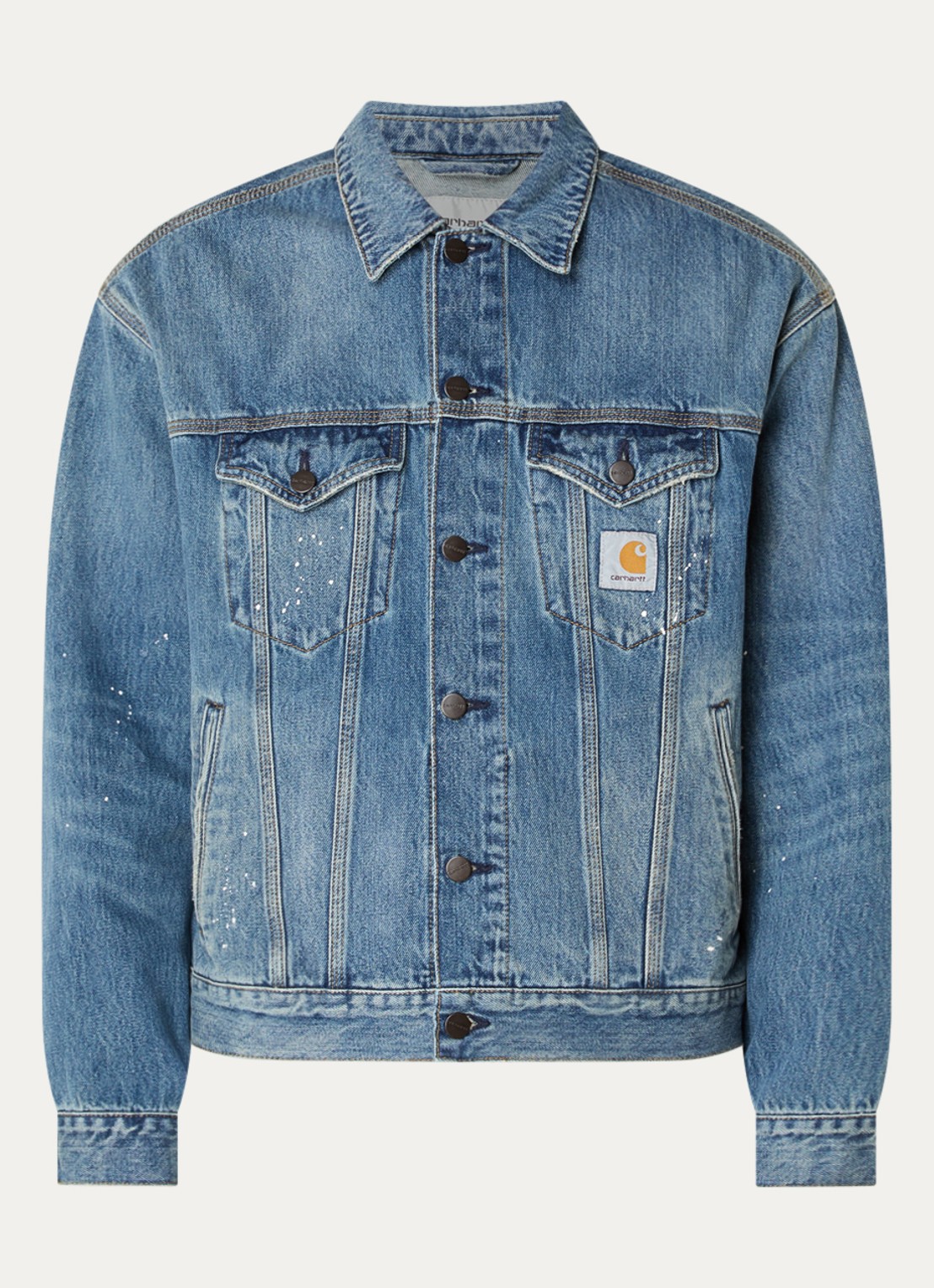 Carhartt WIP Helston spijkerjas met destroyed afwerking - voorkant 2 indigo