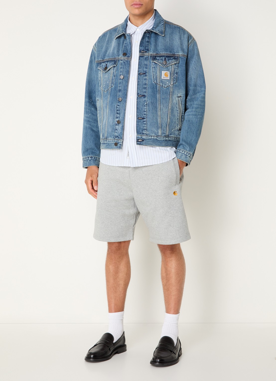 Carhartt WIP Helston spijkerjas met destroyed afwerking - voorkant 3 indigo