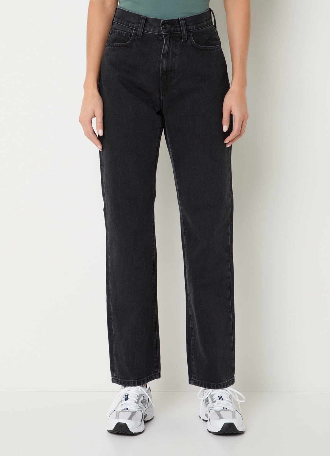 Carhartt WIP High waist straight leg jeans met gekleurde wassing - detail zwart