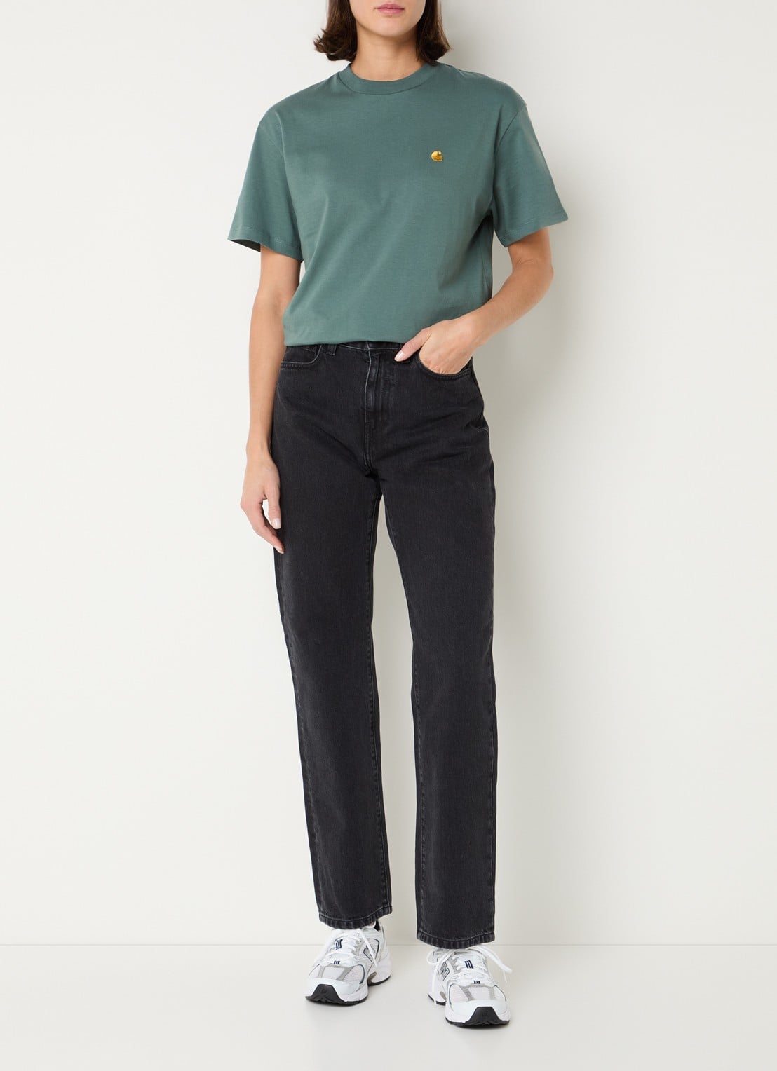 Carhartt WIP High waist straight leg jeans met gekleurde wassing - voorkant 5 zwart