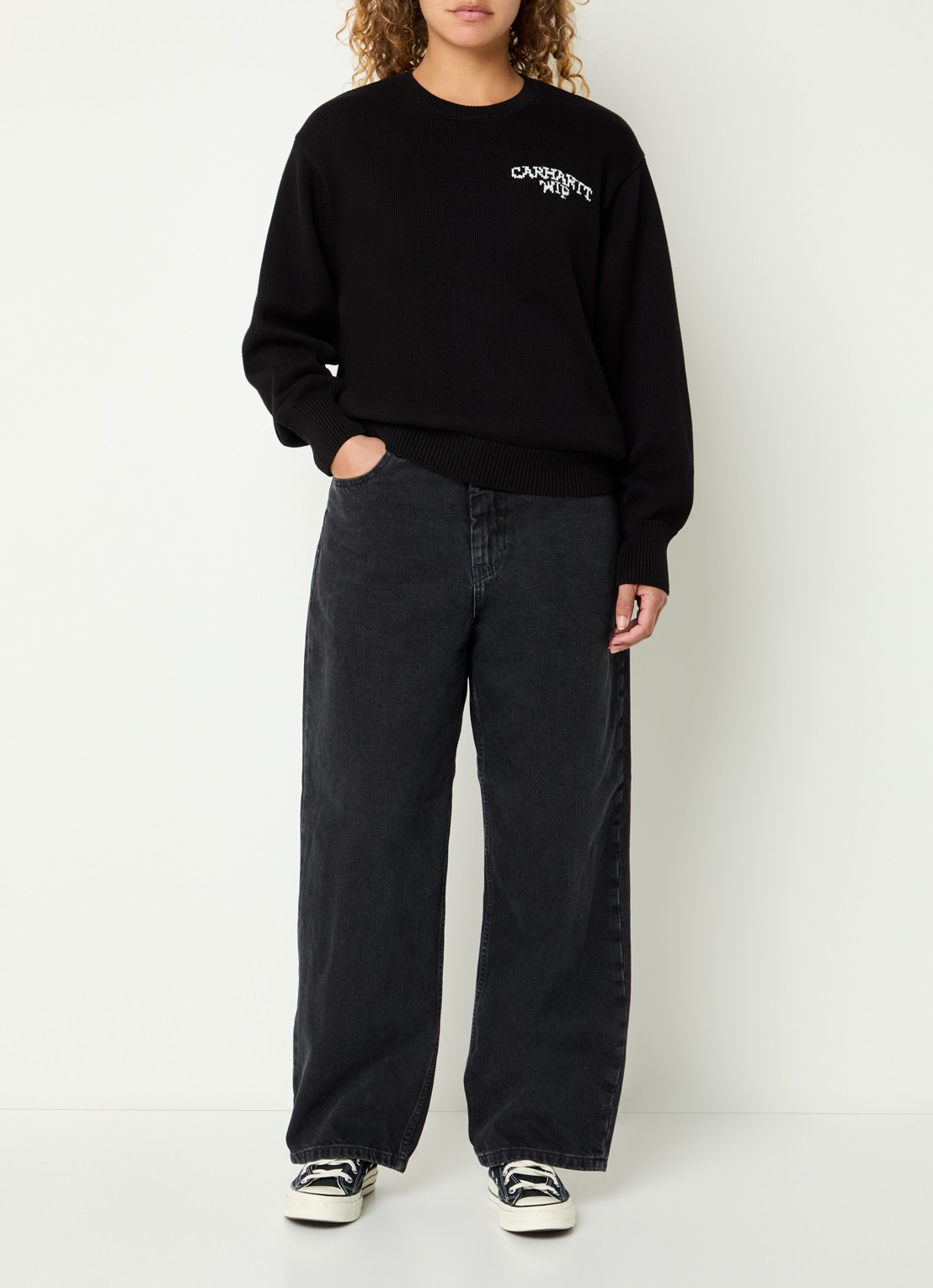 Carhartt WIP High waist straight leg jeans met gekleurde wassing - voorkant 2 antraciet