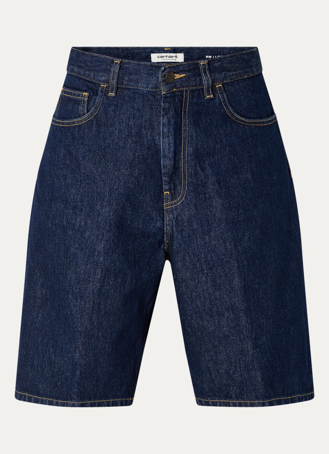 Carhartt WIP High waist wide fit korte broek van denim met donkere wassing - voorkant indigo